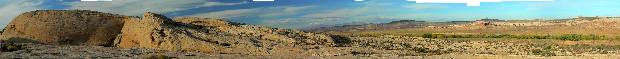 Pano - Butler Wash from Procession Panel hike - left-Comb Ridge; center-Abajo Mtns; right-Butler Wash